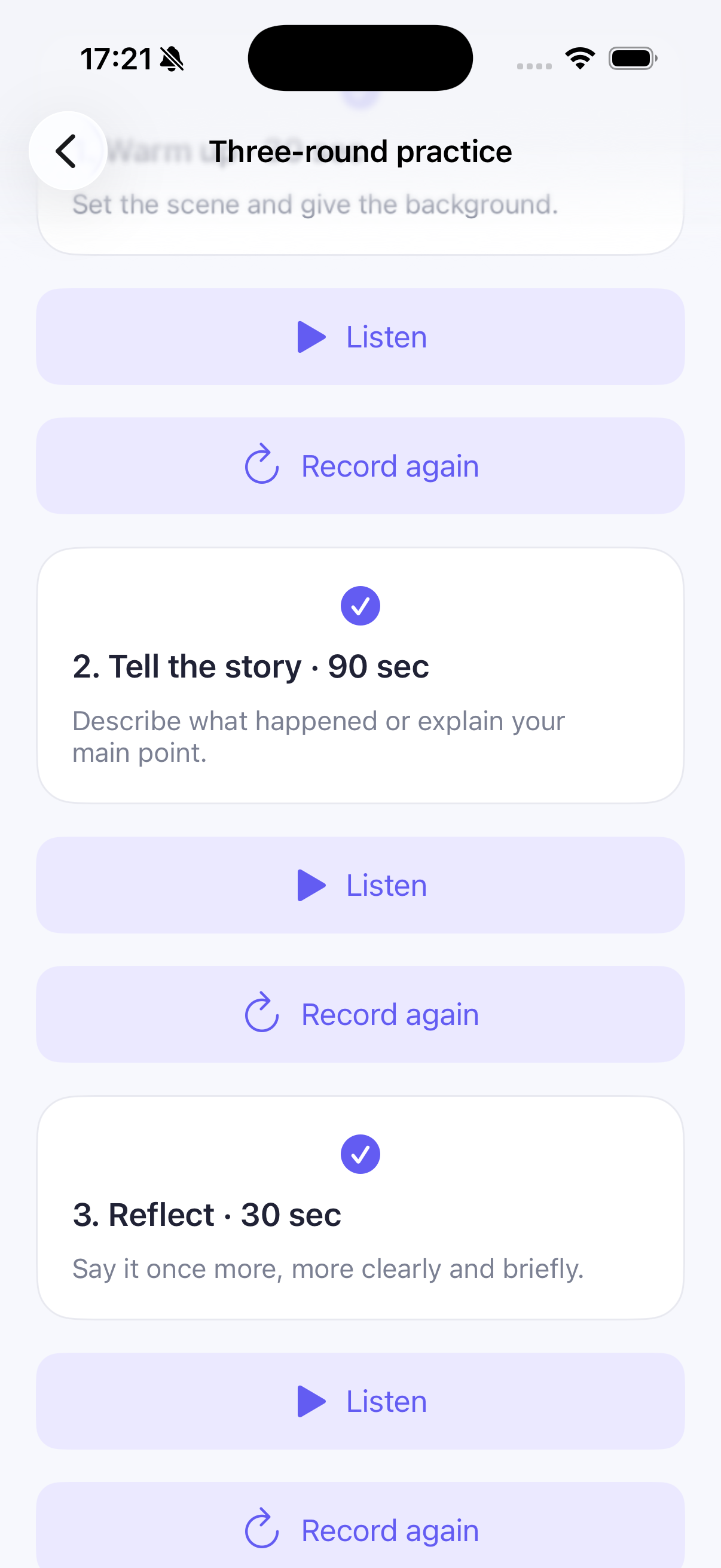Vozayo three-round guided speaking practice